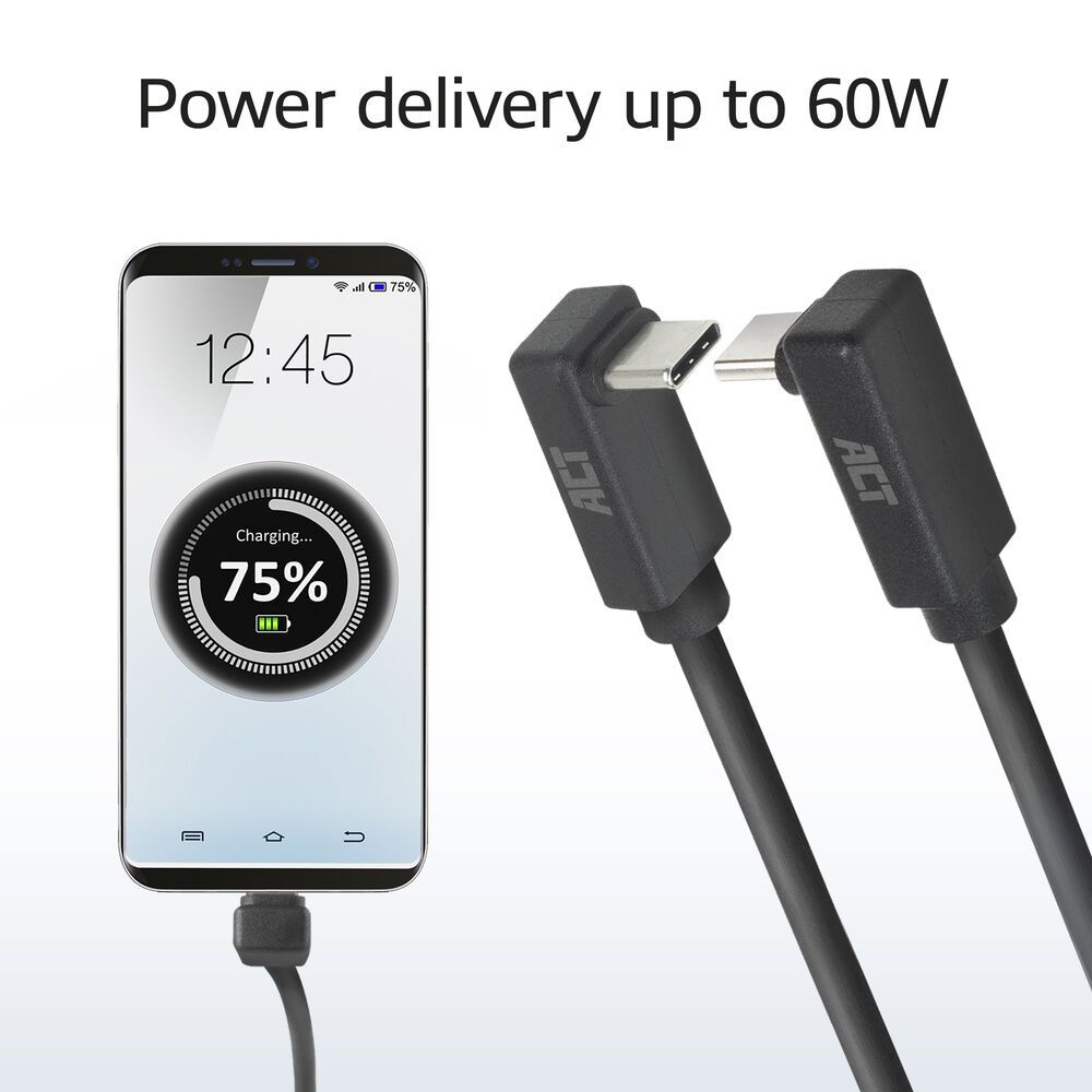 ACT USB 3.0 60W USB Type-C (up/down angled) to USB Type-C (up/down angled) 0,5m Black