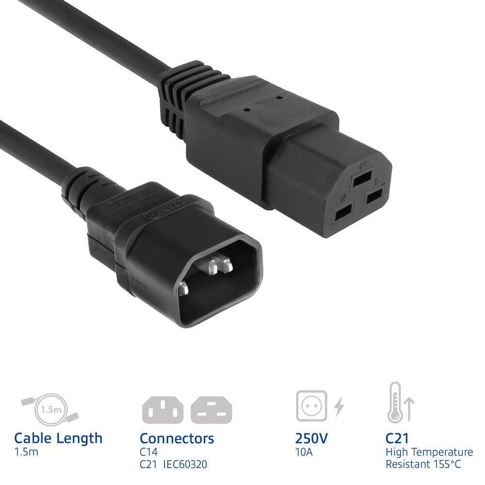ACT Powercord C14 male- C21 famale 1m Black