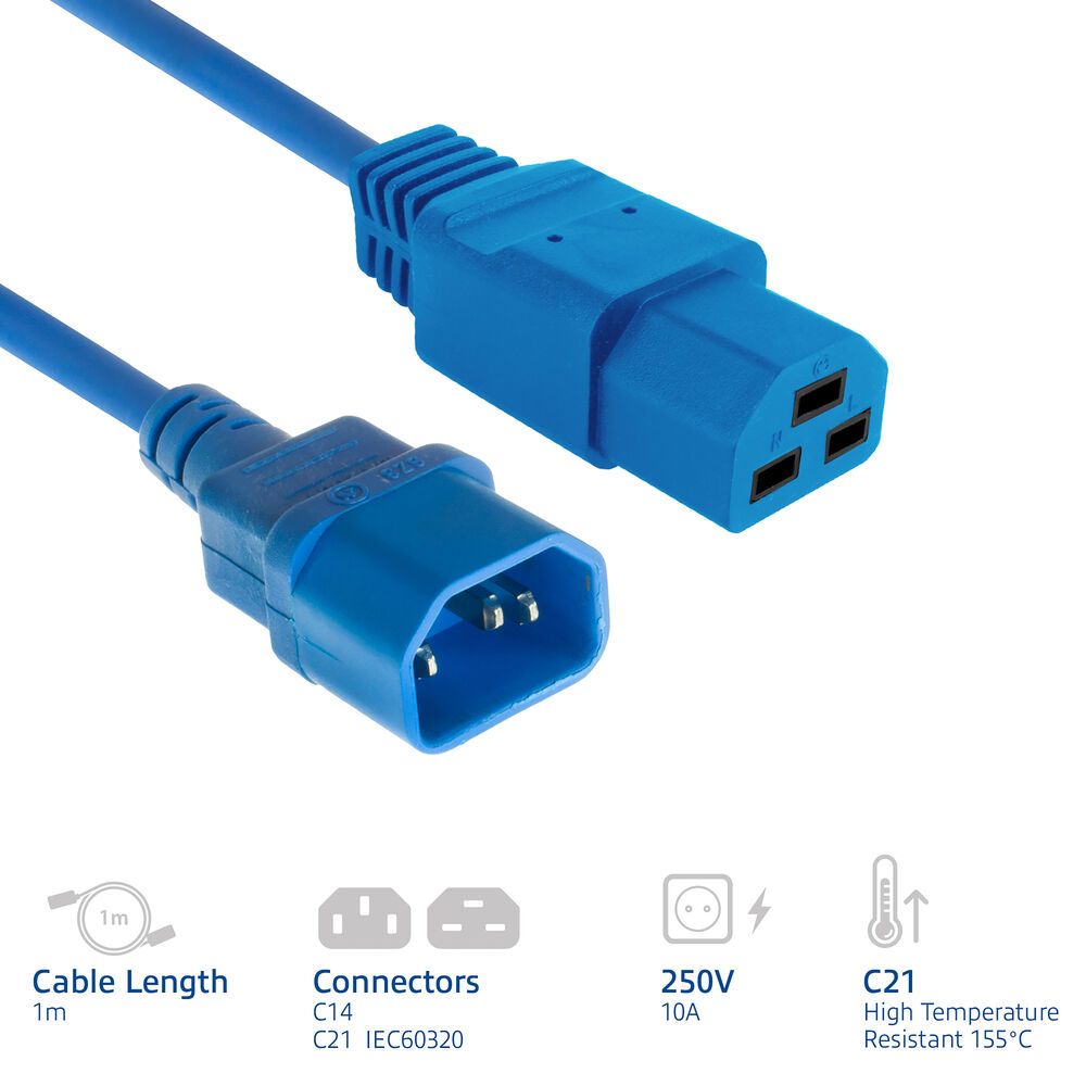 ACT Powercord C14 male- C21 famale 1m Blue
