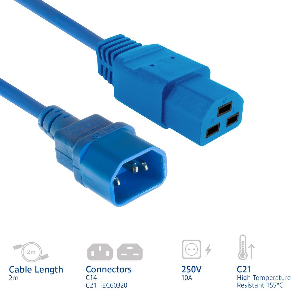 ACT Powercord C14 male- C21 famale 2m Blue