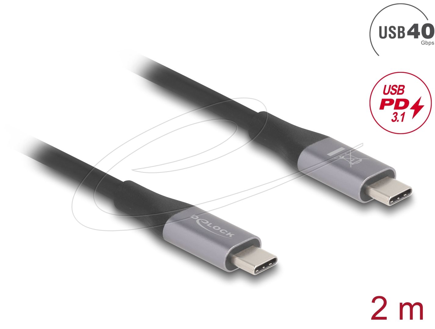DeLock USB 40 Gbps Cable USB Type-C male to male PD 3.1 240W E-Marker 2m Grey metal