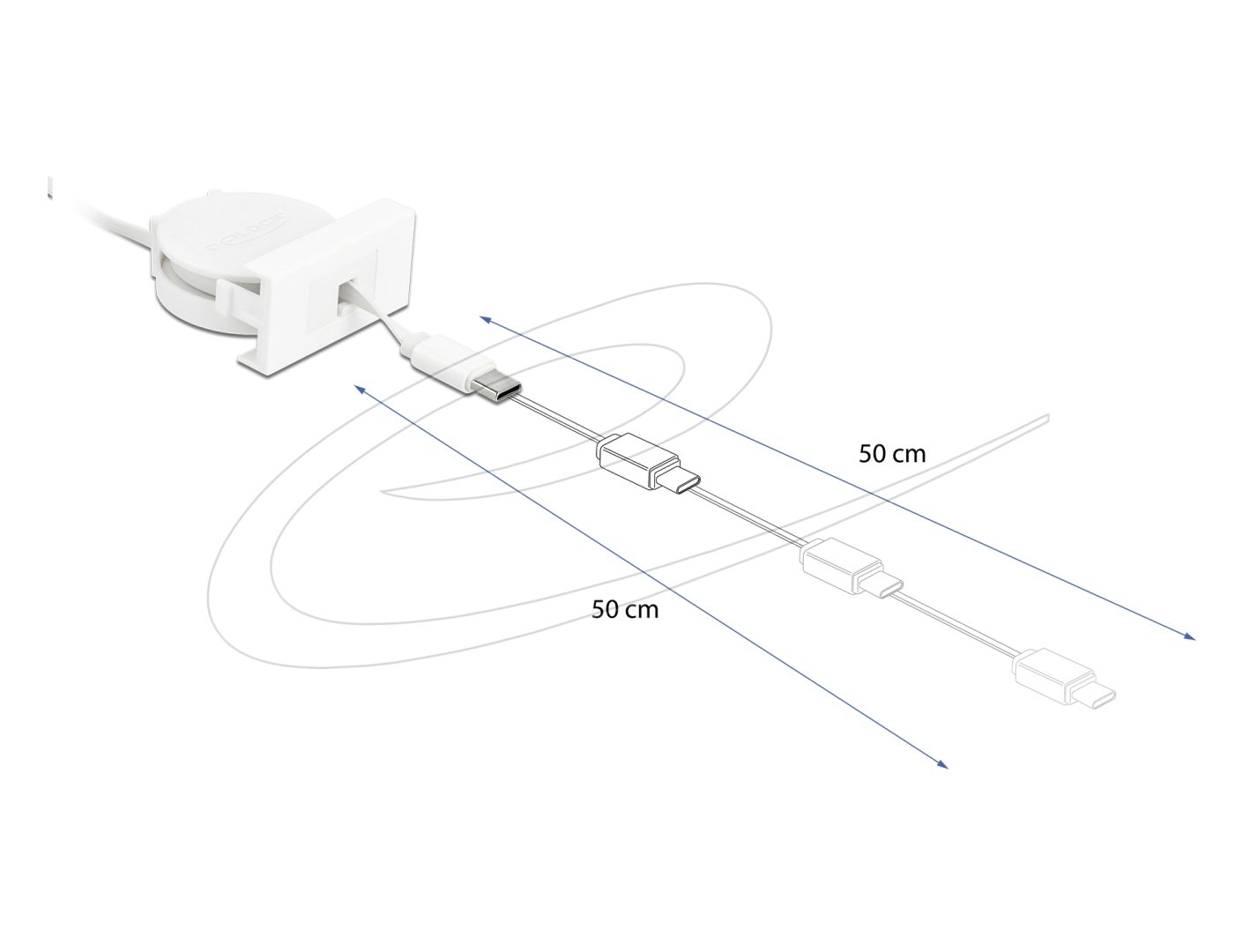 DeLock USB 2.0 Retractable Cable USB Type-A to USB Type-C 0,5m White