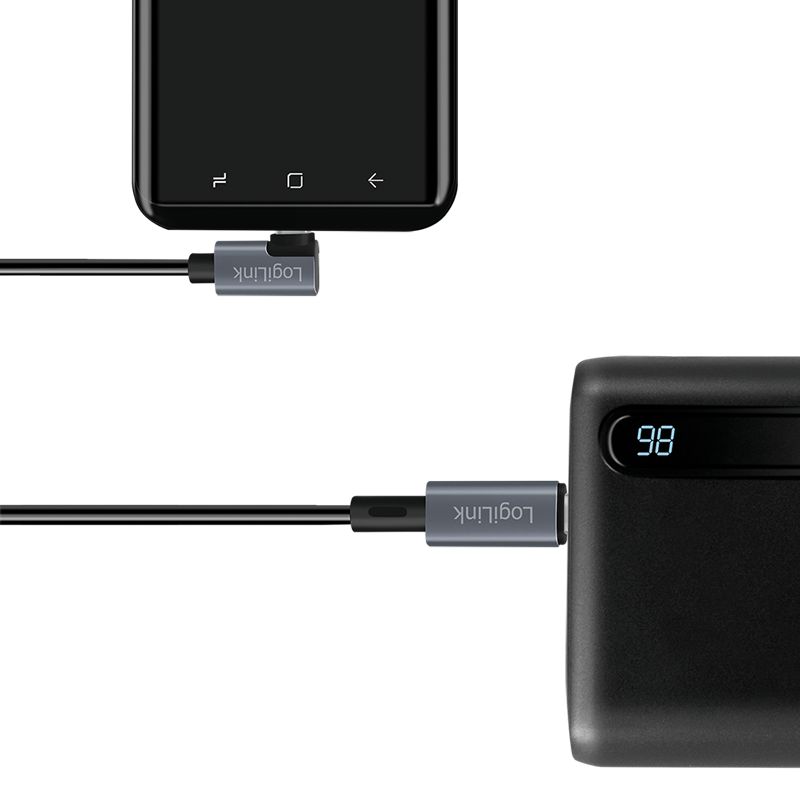 Logilink USB 2.0 Type-C cable, C/M 90° to C/M 2m Black