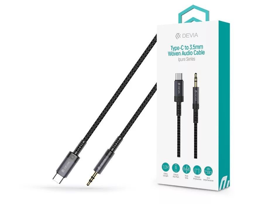 Devia iPure Series Woven AUX 3,5mm jack - Type-C 1m Black