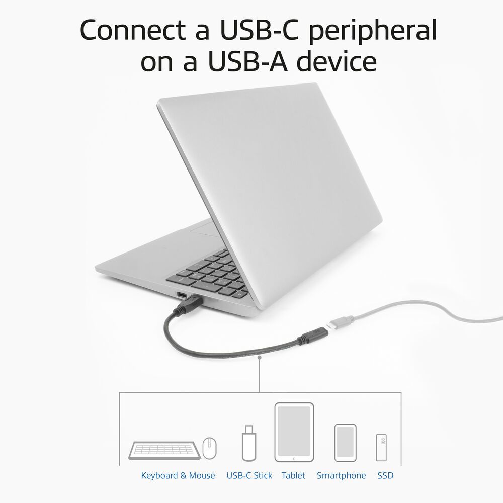 ACT USB Type-A male to USB Type-C female adapter cable 0,2m Black