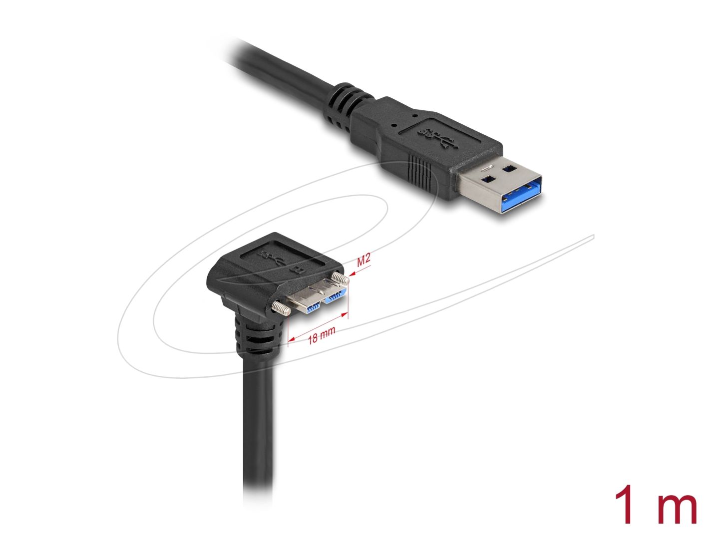 DeLock USB Type-A male straight to USB Micro-B male 90° angled cable 1m Black