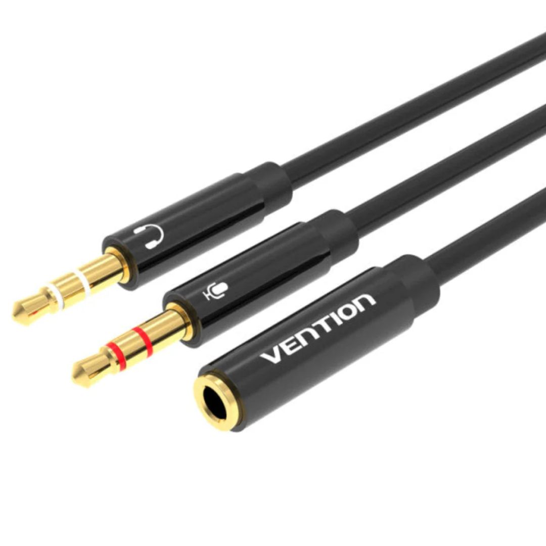 Vention 2in1 3.5mm Audio Cable 0,3m Black