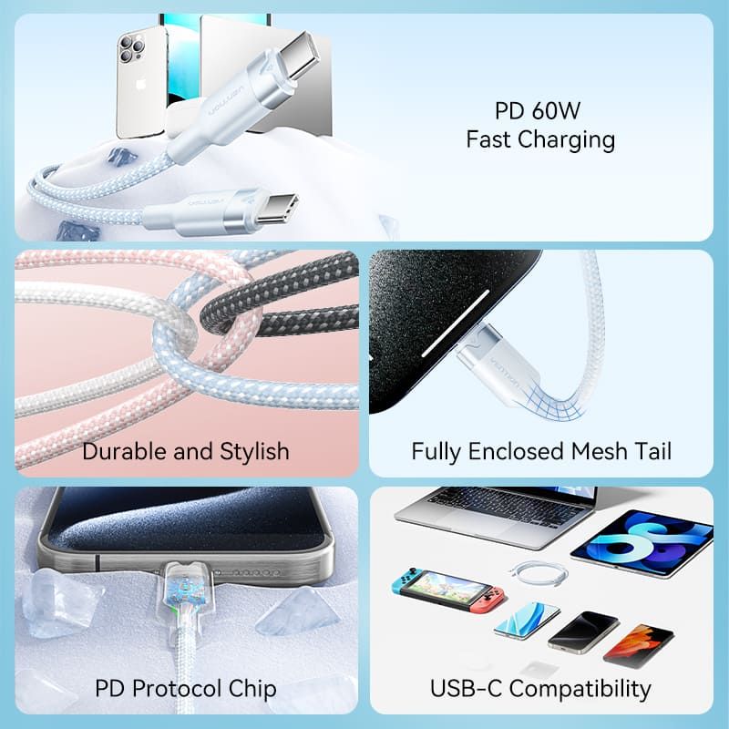 Vention USB 2.0 Type-C Male to Type-C Male 3A Cable 2m White