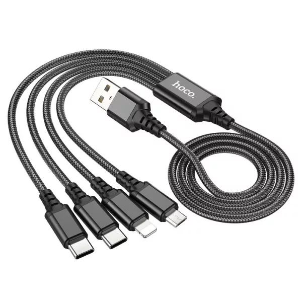 Hoco X76 USB Super charger cable (Type-C+Type-C+Lightning+Micro) 1m Black