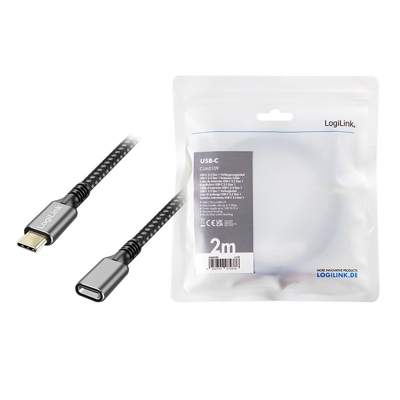 Logilink USB 3.2 Gen1 Type-C cable M/F 2m Black/Grey