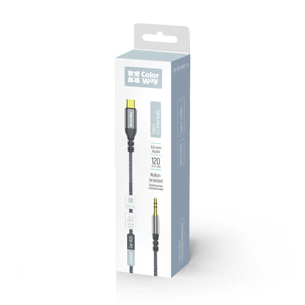 ColorWay USB-C to 3.5 mm mini-Jack Adapter 1.2m Grey