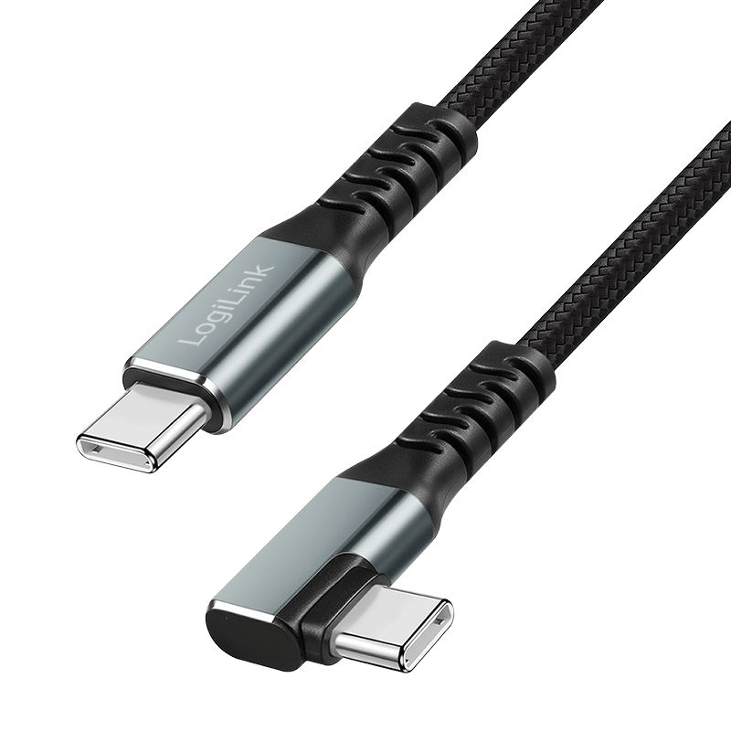 Logilink 3.2 Gen2 Type-C cable C/M 90° to C/M 100W 4K metal 1m Black