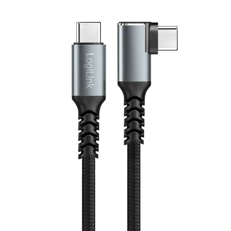 Logilink 3.2 Gen2 Type-C cable C/M 90° to C/M 100W 4K metal 1m Black