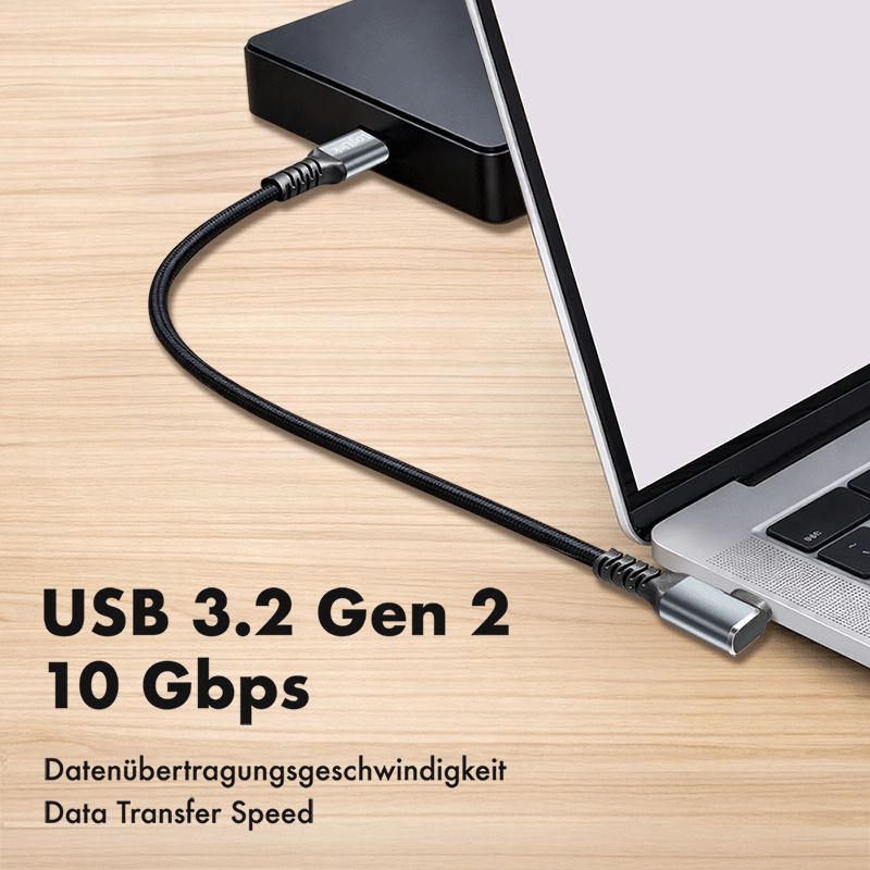 Logilink 3.2 Gen2 Type-C cable C/M 90° to C/M 100W 4K metal 1m Black
