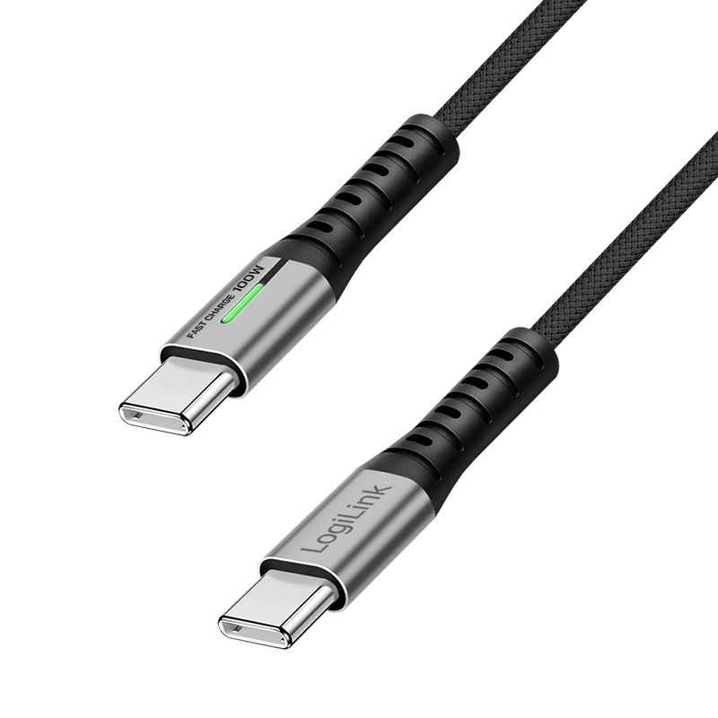 Logilink 3.2 Gen2 Type-C cable C/M  to C/M 100W 4K LED metal 1,5m Black