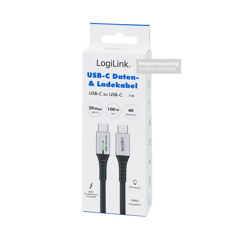 Logilink 3.2 Gen2 Type-C cable C/M  to C/M 100W 4K LED metal 1,5m Black