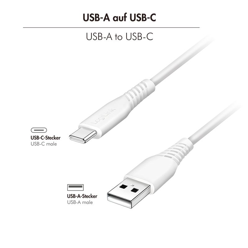 Logilink USB 2.0 Type-C C/M to A/M 15W 1,5m cable White