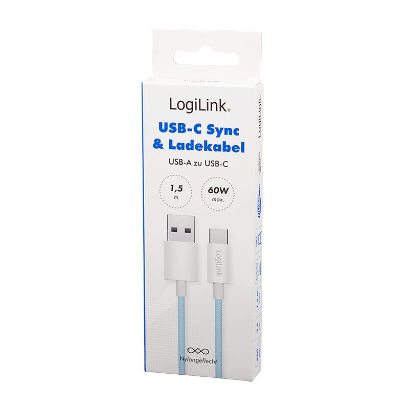 Logilink USB 2.0 Type-C C/M to A/M 60W cable 1,5m Blue