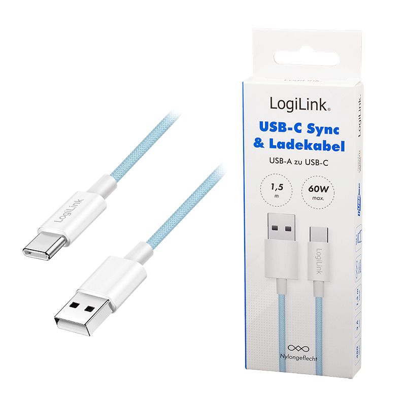 Logilink USB 2.0 Type-C C/M to A/M 60W cable 1,5m Blue