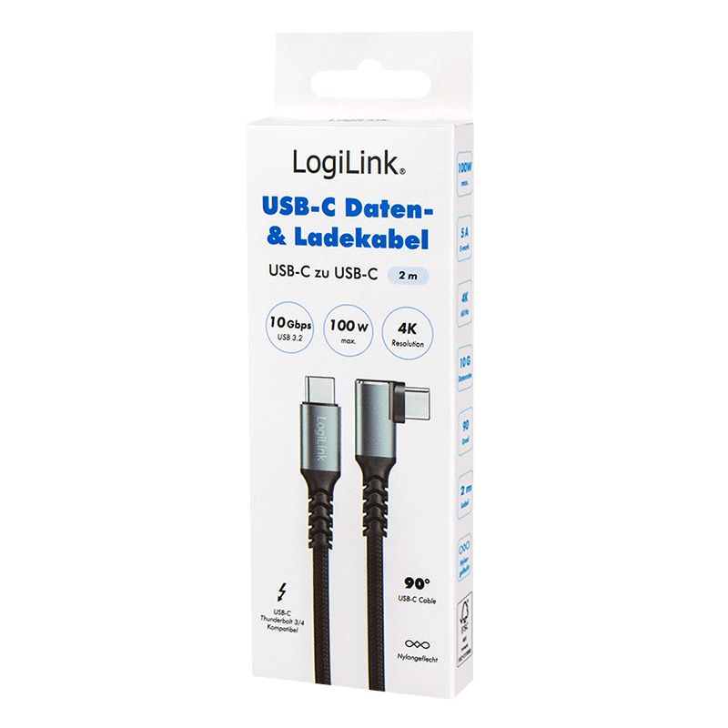 Logilink USB 3.2 Type-C C/M to C/M 100W cable 2m Black