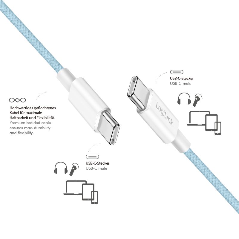 Logilink USB 2.0 Type-C C/M to C/M 60W cable 1,5m Blue