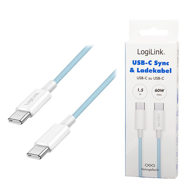 Logilink USB 2.0 Type-C C/M to C/M 60W cable 1,5m Blue