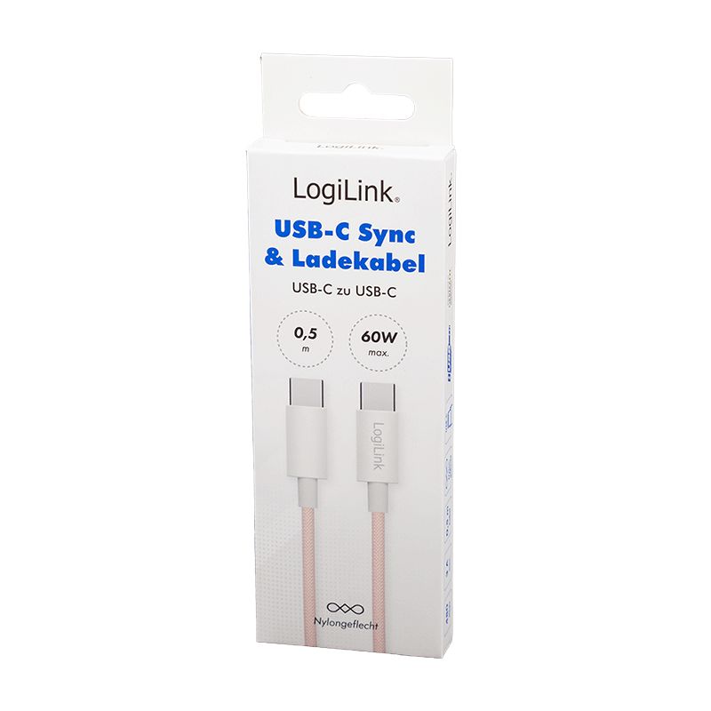Logilink Logilink USB 2.0 Type-C C/M to C/M 60W cable 0,5m Pink