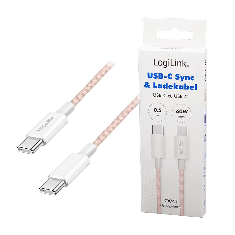 Logilink Logilink USB 2.0 Type-C C/M to C/M 60W cable 0,5m Pink