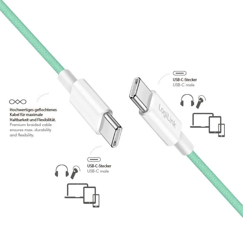 Logilink Logilink USB 2.0 Type-C C/M to C/M 60W cable 1,5m Green