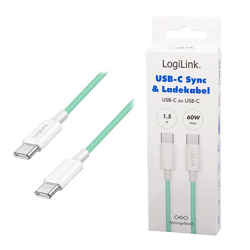 Logilink Logilink USB 2.0 Type-C C/M to C/M 60W cable 1,5m Green