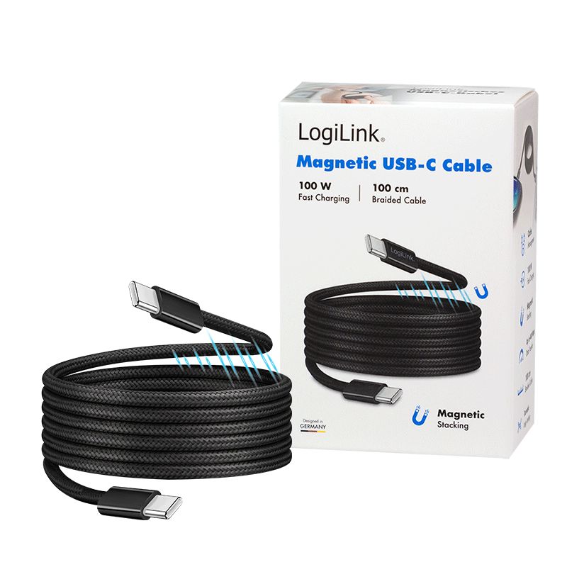 Logilink Logilink USB 2.0 Type-C C/M to C/M 60W magnet cable 1m Black