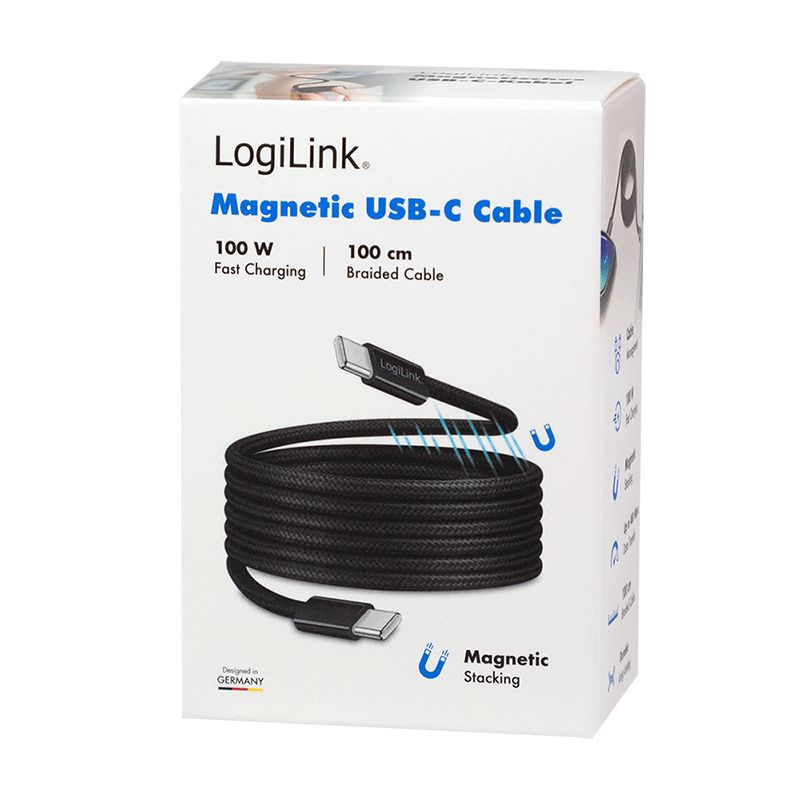Logilink Logilink USB 2.0 Type-C C/M to C/M 60W magnet cable 1m Black