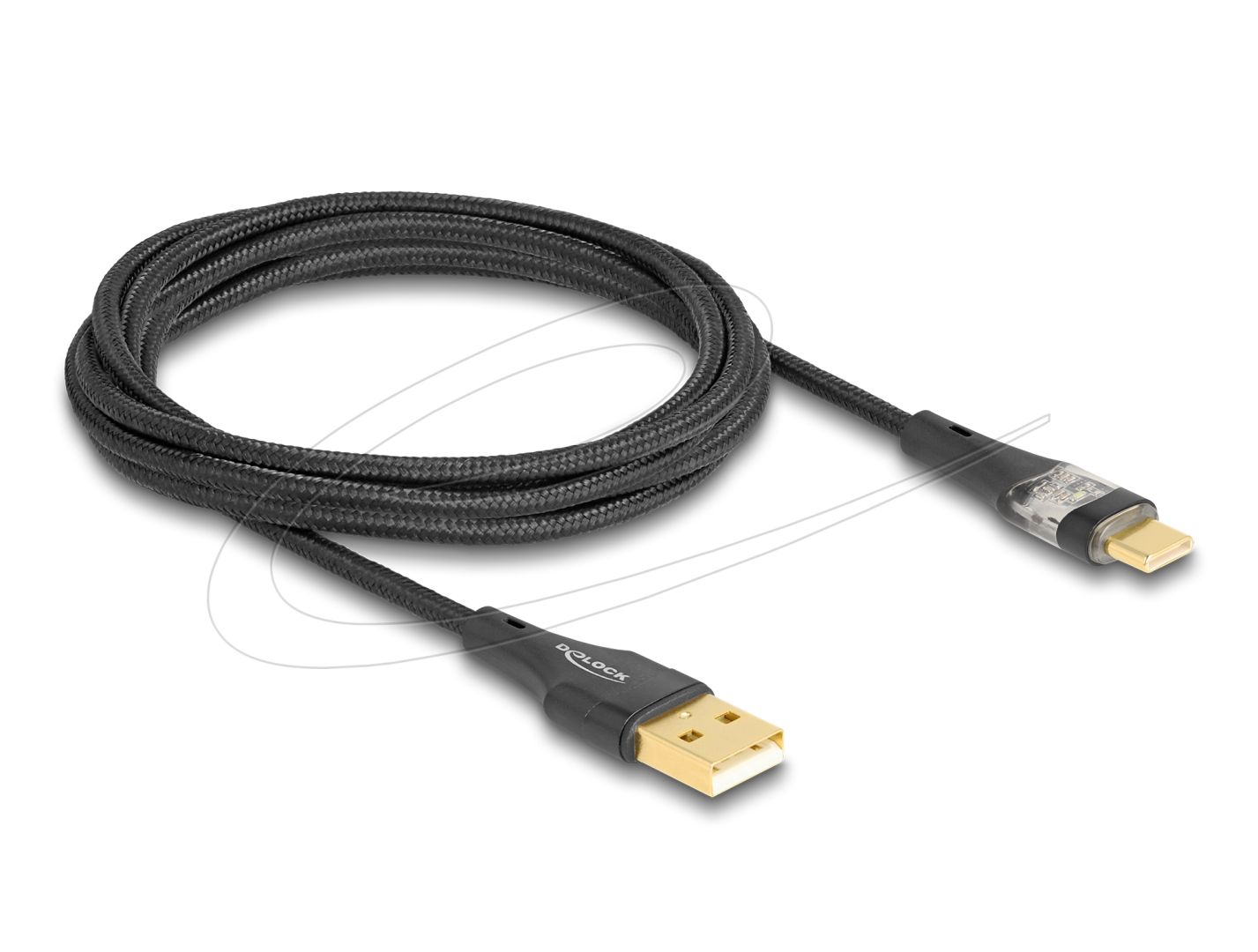 DeLock USB 2.0 Type-A male to USB Type-C male with Fast Charging 60W 2m Black/Transparent