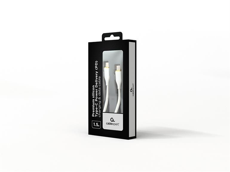 Gembird Premium silicon Type-C Power Delivery (PD) charging & data cable 1,5m White