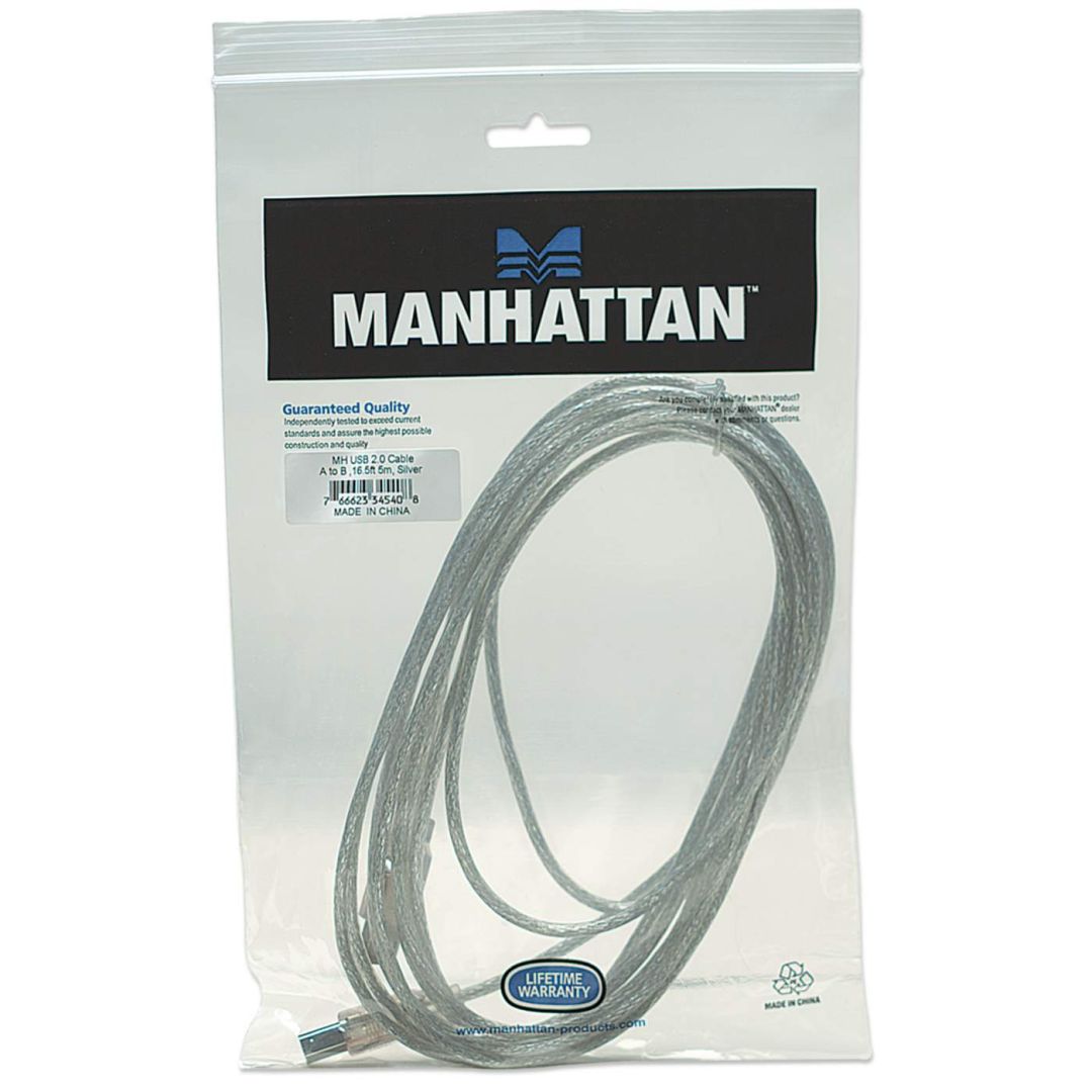 Manhattan USB 2.0 Type-A to Type-B Cable 5m Translucent Silver