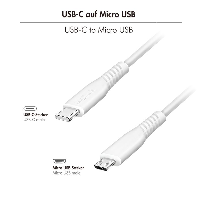 Logilink USB 2.0 Type-C cable C/M to micro USB/M 12W 0,5m White