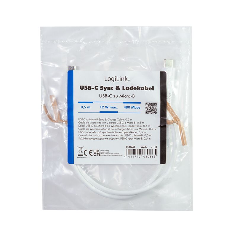 Logilink USB 2.0 Type-C cable C/M to micro USB/M 12W 0,5m White