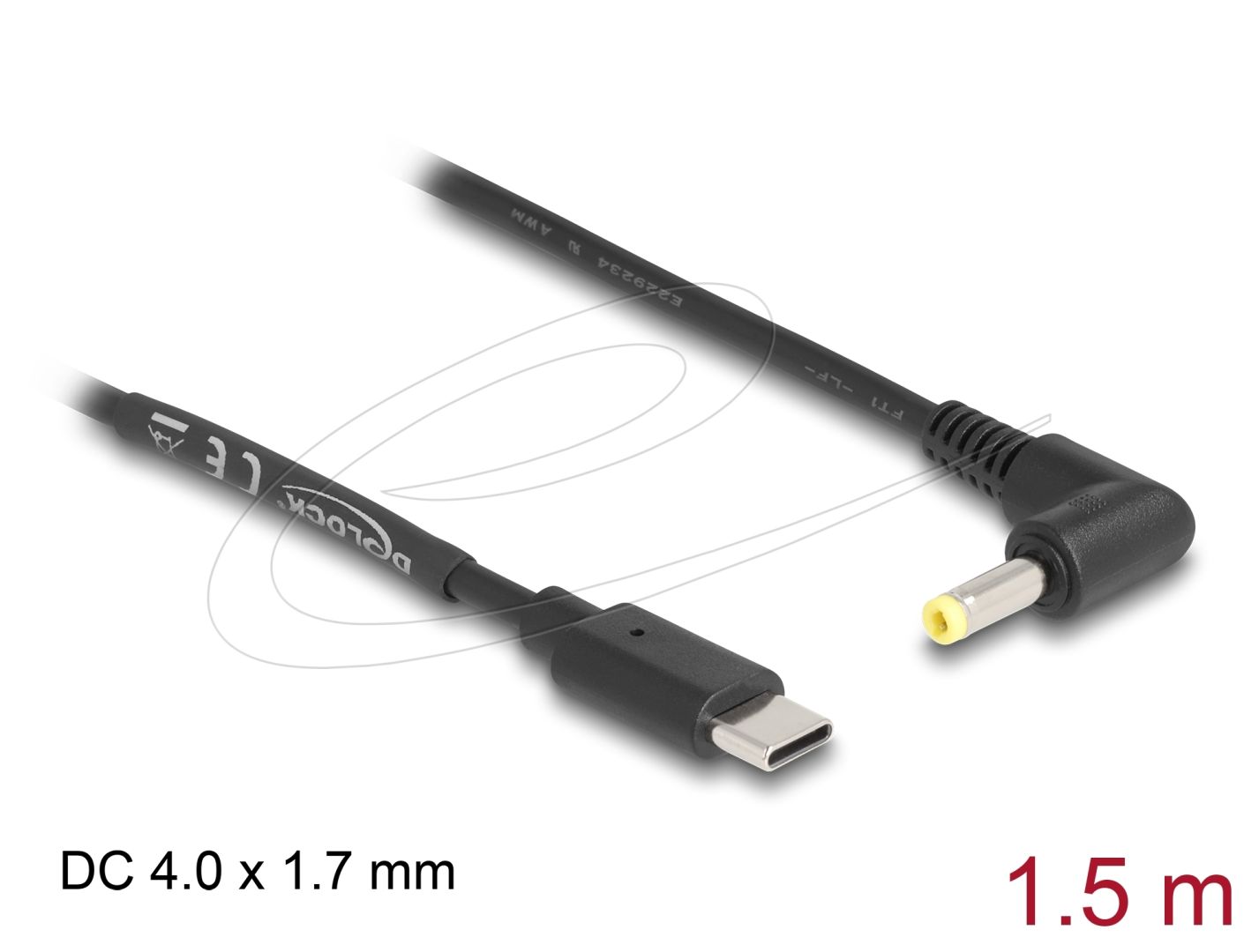 DeLock USB Type-C Power Cable to DC 4.0 x 1.7 mm male angled 1,5m Black