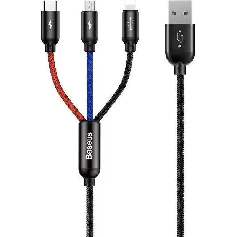Baseus Three Primary Colors 3-in-1 USB Cable 0,3m Black