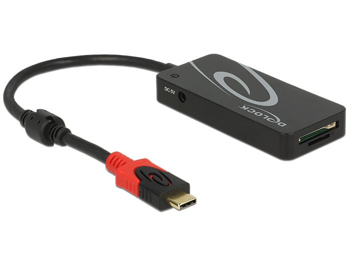 DeLock External USB 3.1 Gen 1 Hub USB Type-C > 3xUSB Type-A + 2Slot SD Card Reader Black