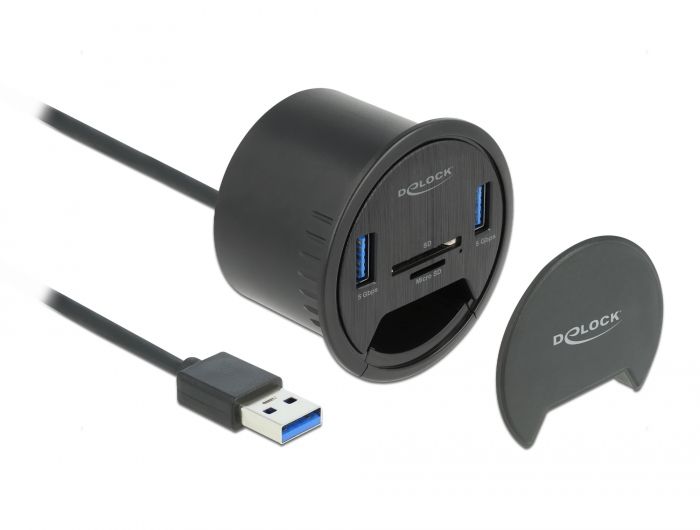 DeLock 2 Port Tisch-Hub 2 x SuperSpeed USB Typ-A with Card Reader Black