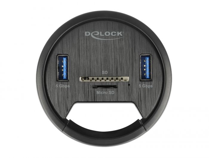 DeLock 2 Port Tisch-Hub 2 x SuperSpeed USB Typ-A with Card Reader Black