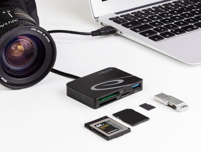 DeLock Card Reader for XQD / SD / Micro SD memory cards + USB Type-A port