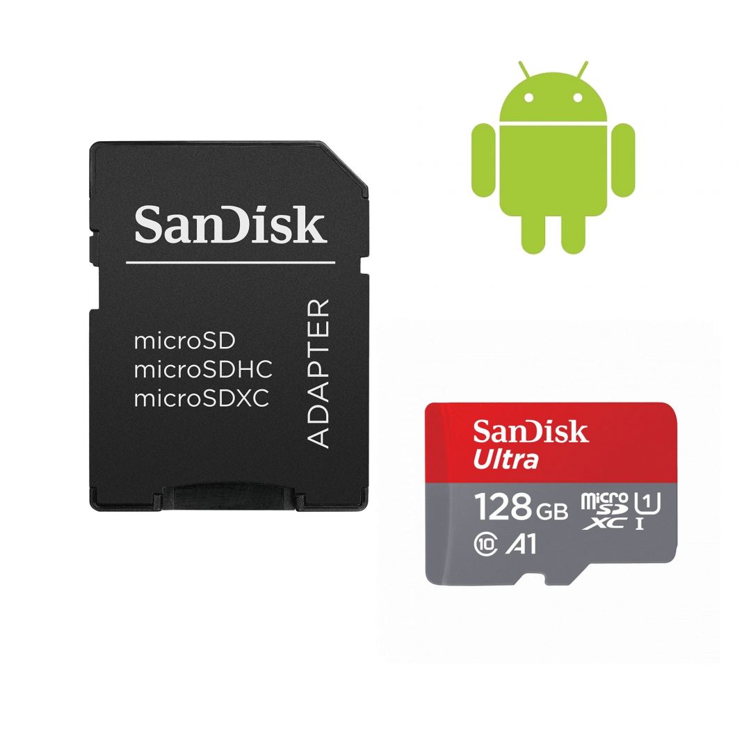 Sandisk 128GB microSDXC Ultra Class 10 UHS-I A1 (Android) + adapterrel