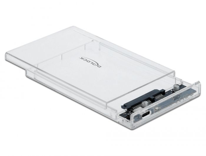 DeLock External Enclosure for 2,5″ SATA HDD / SSD with USB Type-C female transparent tool free