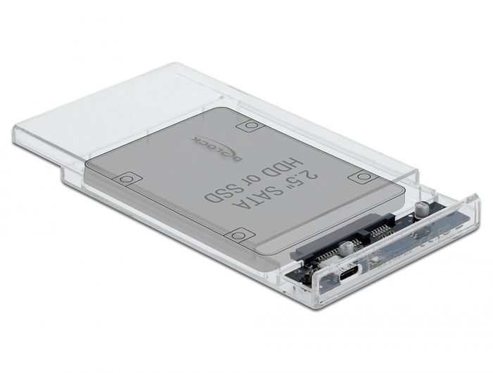 DeLock External Enclosure for 2,5″ SATA HDD / SSD with USB Type-C female transparent tool free