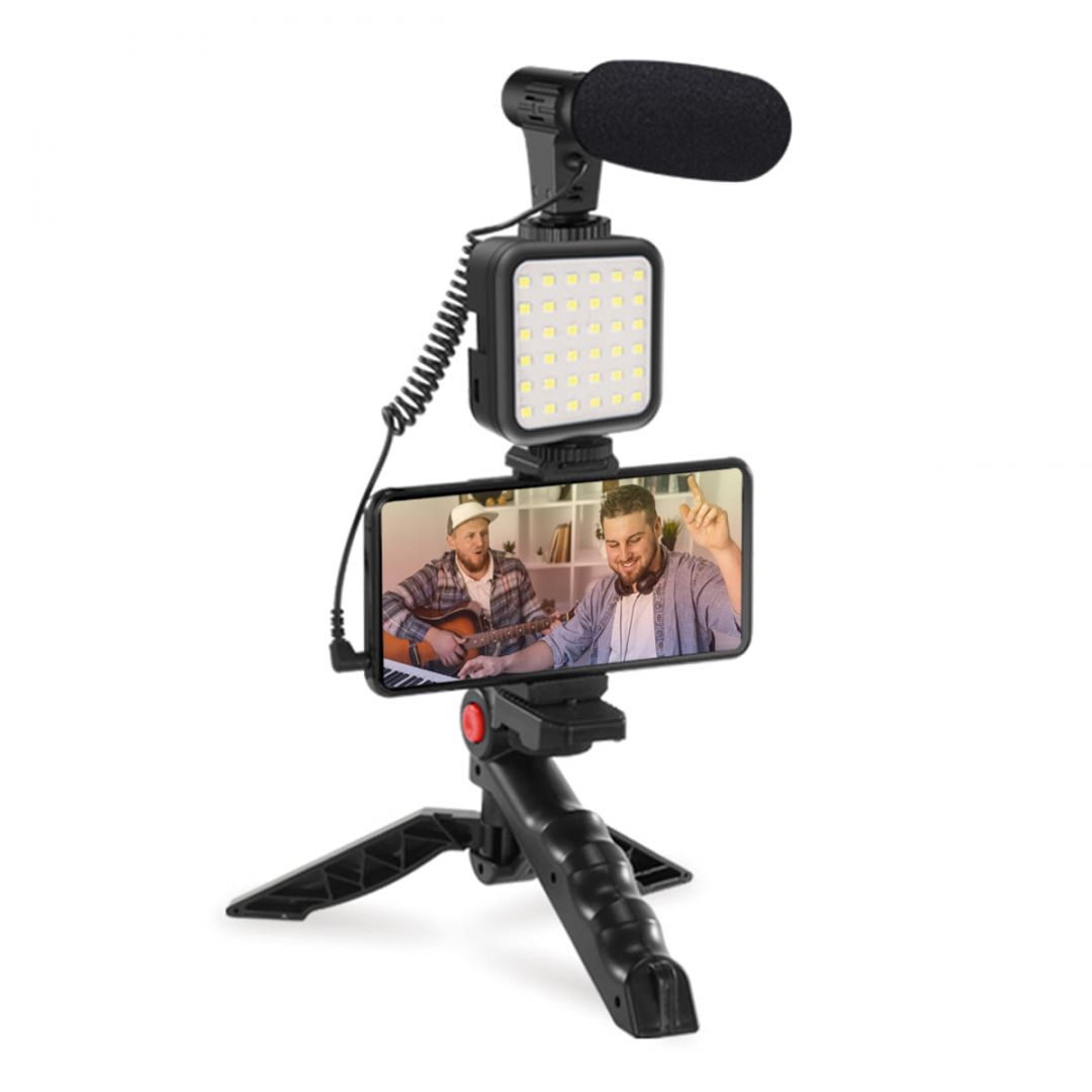 Platinet Vlog 4in1 Microphone/Light/Phone Holder/Tripod Black