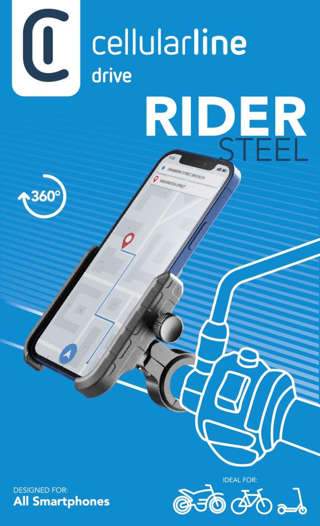 Cellularline Universal aluminum mobile phone holder Rider Steel for handlebars for motorcycle and bike, black