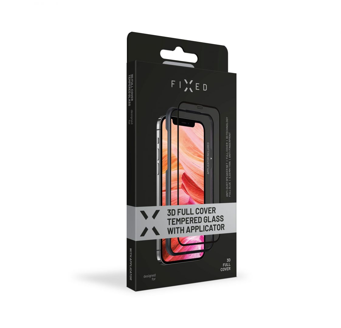FIXED Üvegfólia Képernyővédő üvegfólia felhelyező készlettel, 3D teljes kijezőre Apple iPhone XR/11-hez, Fekete