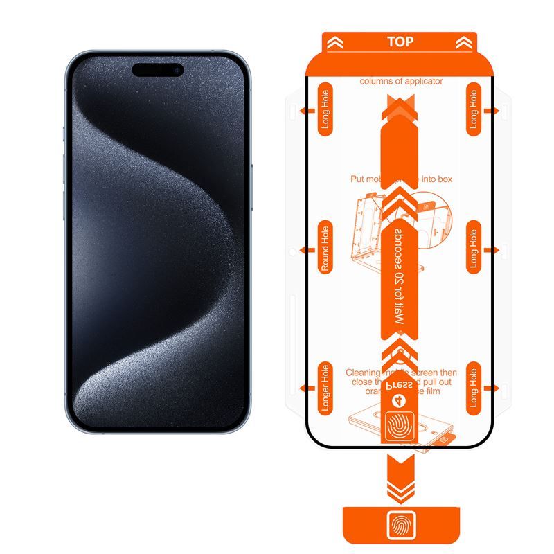 Mobile Origin Orange Screen Guard iPhone 15 Pro with easy applicator 2 pack